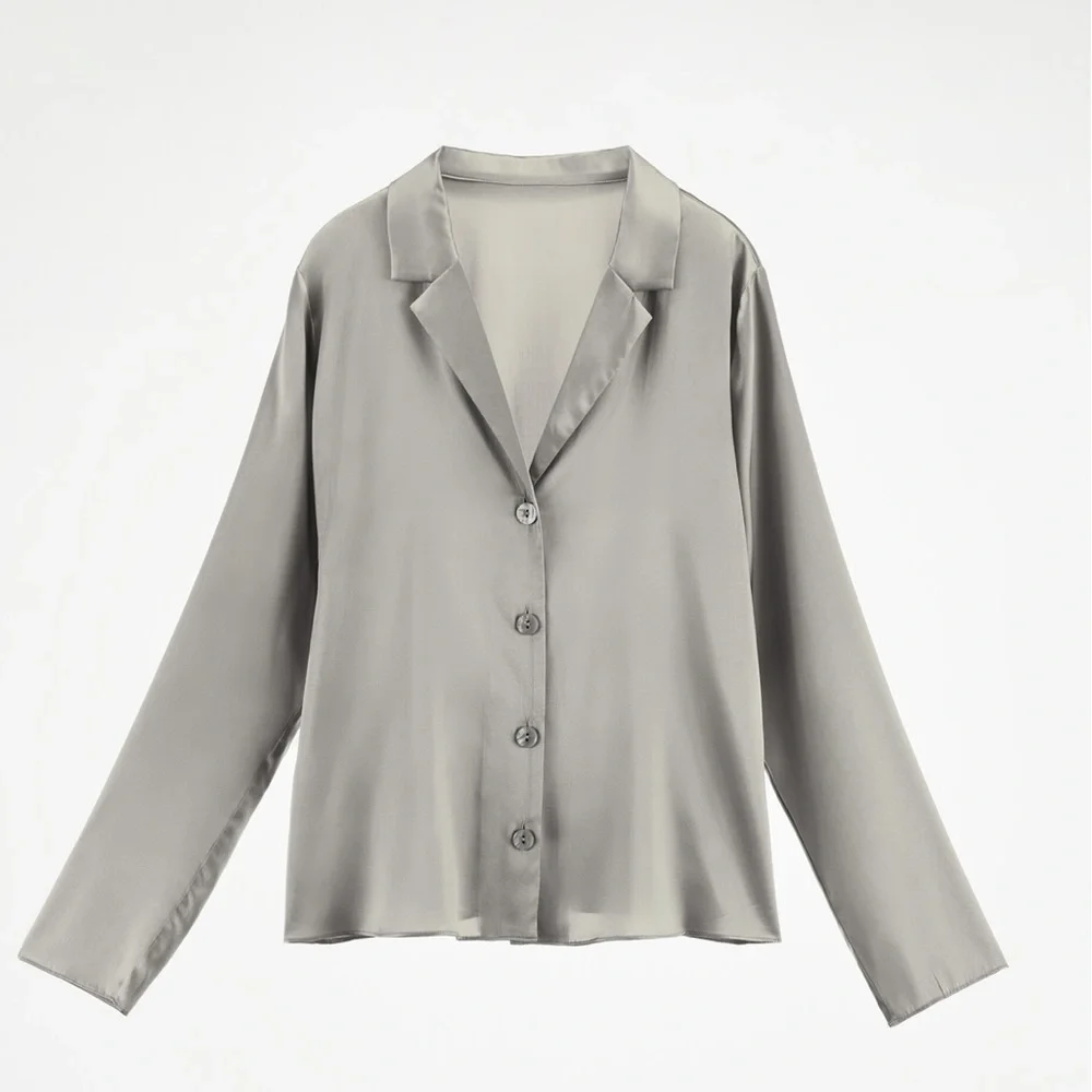 NWT Zara 100% Silk Gray Shirt - Picture 6 of 13